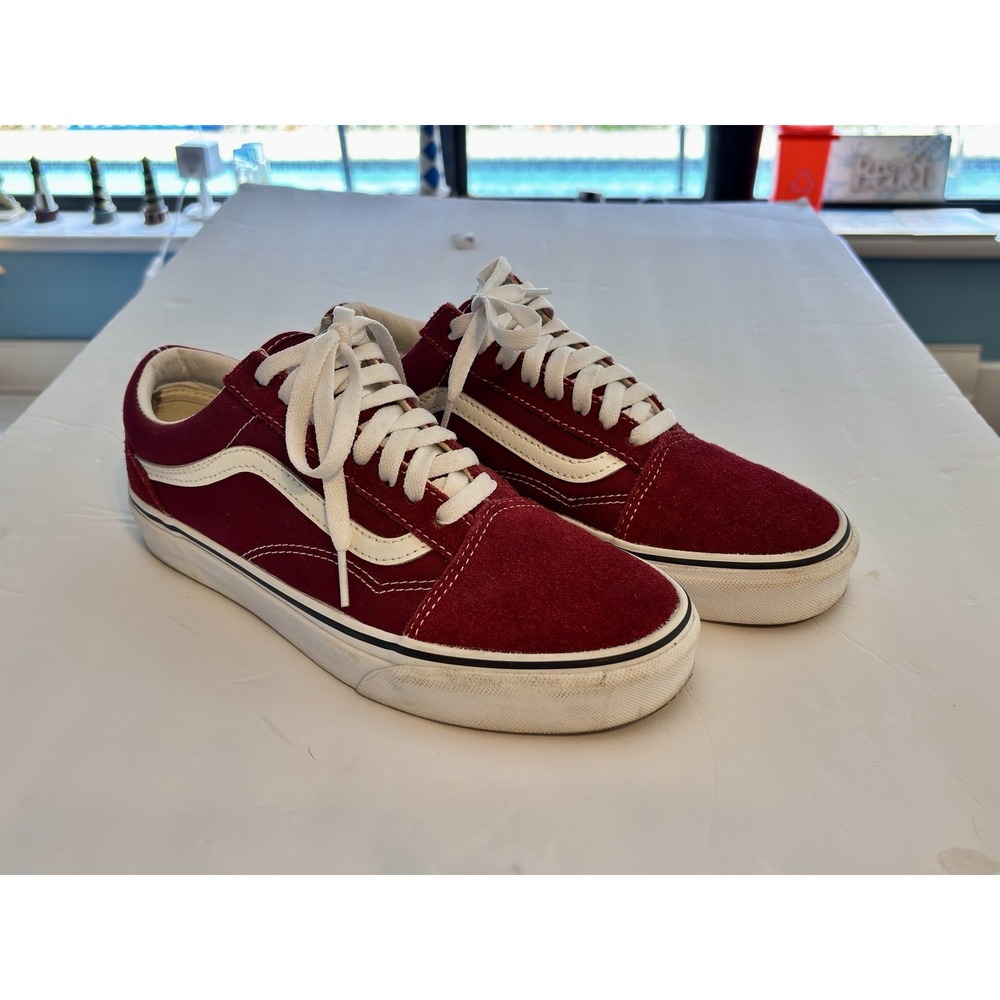 Vans Old Skool Pig Suede Pomegranate Red Low Top Classic M6.5 Women's Size 8 EUC